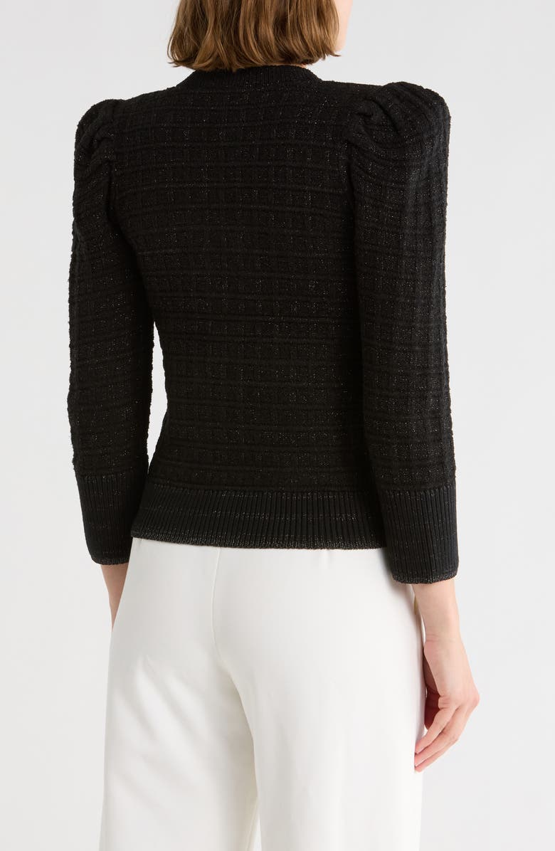 L'AGENCE Jenni Waffle Stitched Crop Cardigan, Alternate, color, Black/ Black Lurex