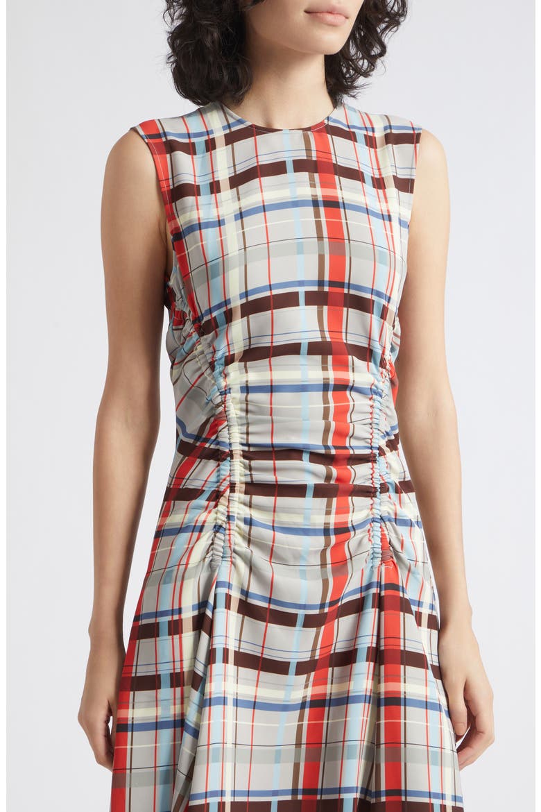 Gathered Midi Dress, Alternate, color, SCARLET GRID