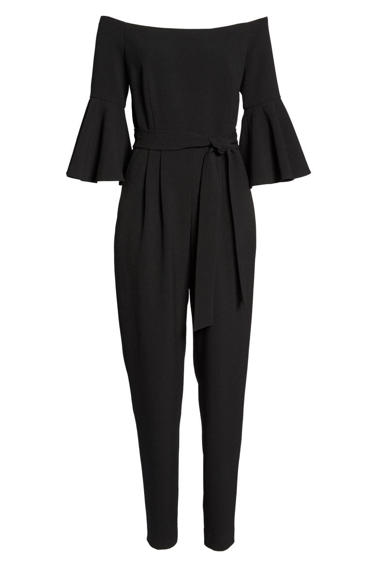 Off the Shoulder Bell Sleeve Slim Leg Jumpsuit, Alternate, color, BLACK