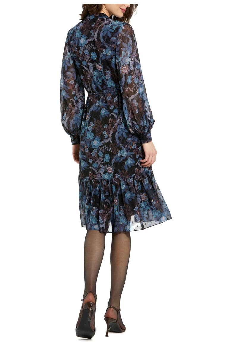 Mac Duggal Lurex Chiffon Bishop Sleeve Button Up Midi Dress, Alternate, color, 