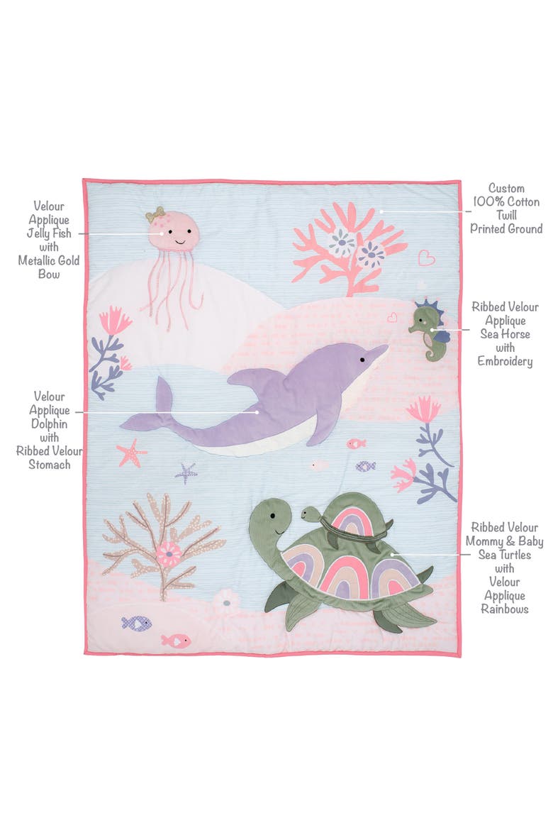 Sea Dreams 3-Piece Dolphin/Turtle Nautical Baby Crib Bedding Set, Alternate, color, Pink Multicolor