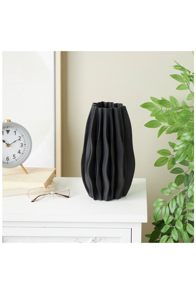 Ruffled Ceramic Vase, Alternate, color, BLACK