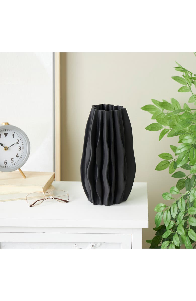 VIVIAN LUNE HOME Ruffled Ceramic Vase, Alternate, color, Black