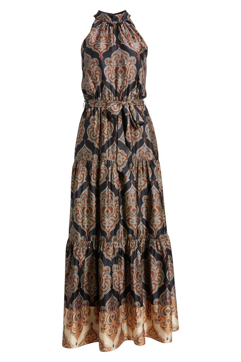 Paisley Print Sleeveless Stretch Satin Maxi Dress, Alternate, color, BLACK MULTI