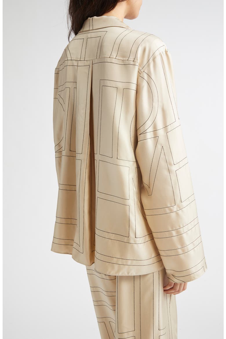 Totême Monogram Silk Pajama Top, Alternate, color, IVORY MONOGRAM