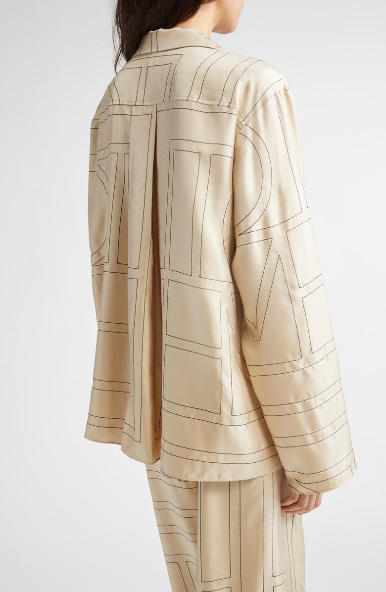 TOTEME Monogram Silk Pajama Top, Alternate, color, Ivory Monogram