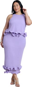 ELOQUII Ruffle Detail Column Maxi Dress
