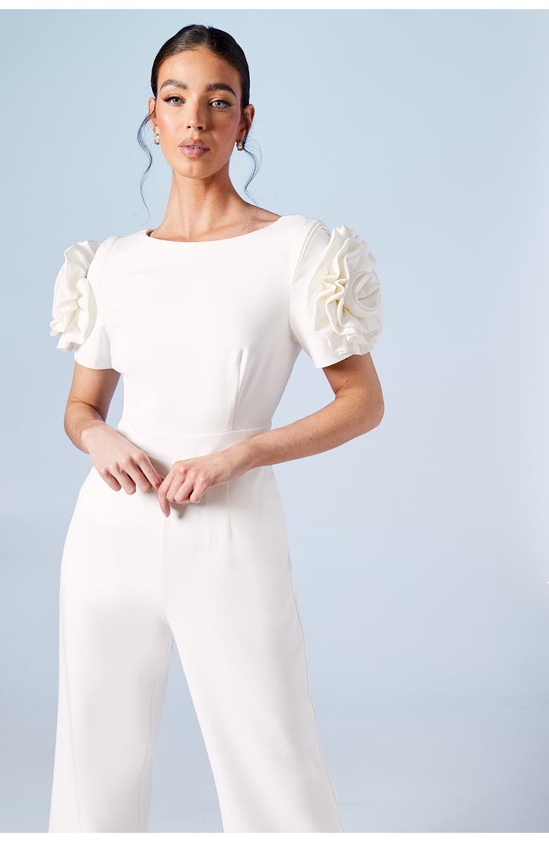 Coast 3D Flower Shoulder Bridal Jumpsuit, Alternate, color, 
