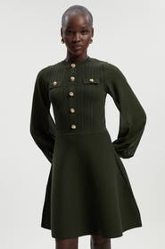 Karen Millen Chiffon Sleeve Military Mini Knit Dress