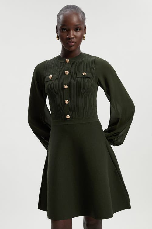 Karen Millen Chiffon Sleeve Mini Knit Dress In Green