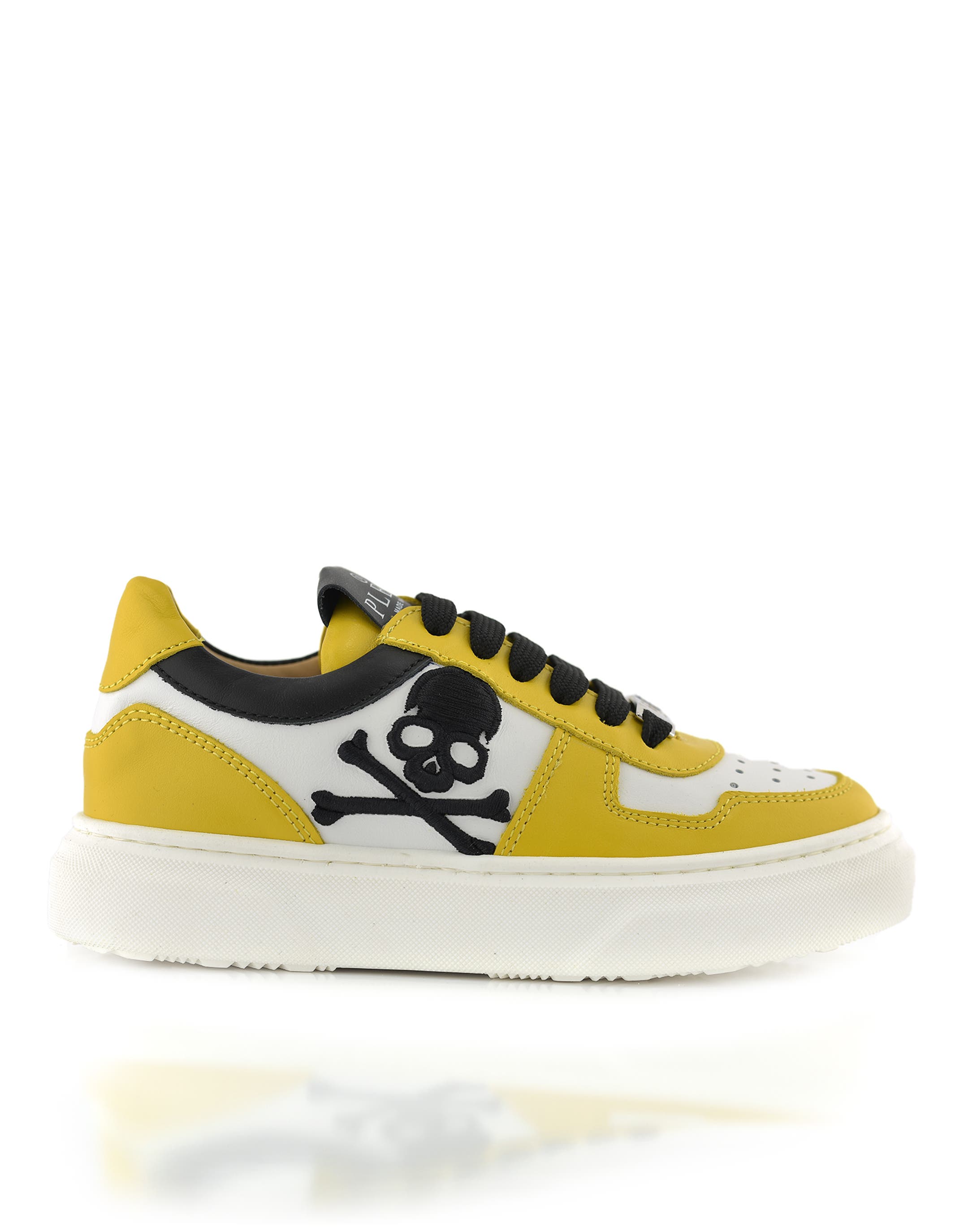 Sneakers Box Sole Lace Embroidery Skull Boy, Alternate, color, yellow/white