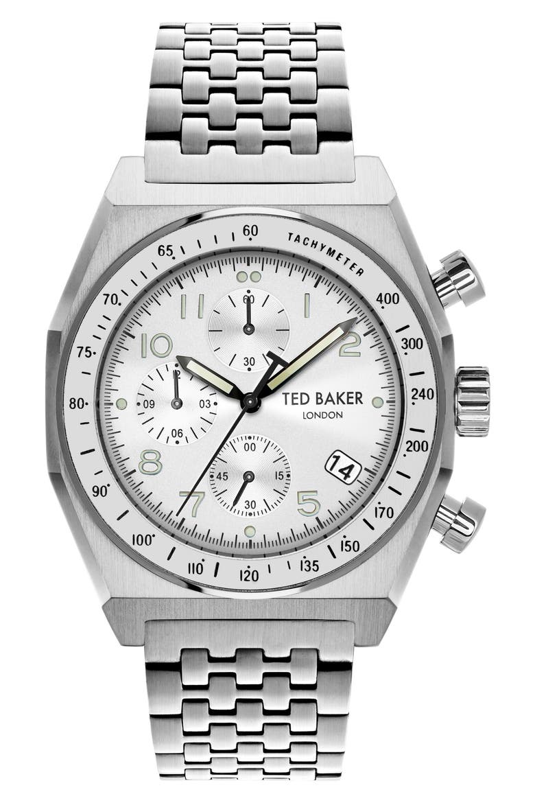 Filey Chronograph Bracelet Watch, 43mm, Main, color, SILVER/ SILVER/ SILVER