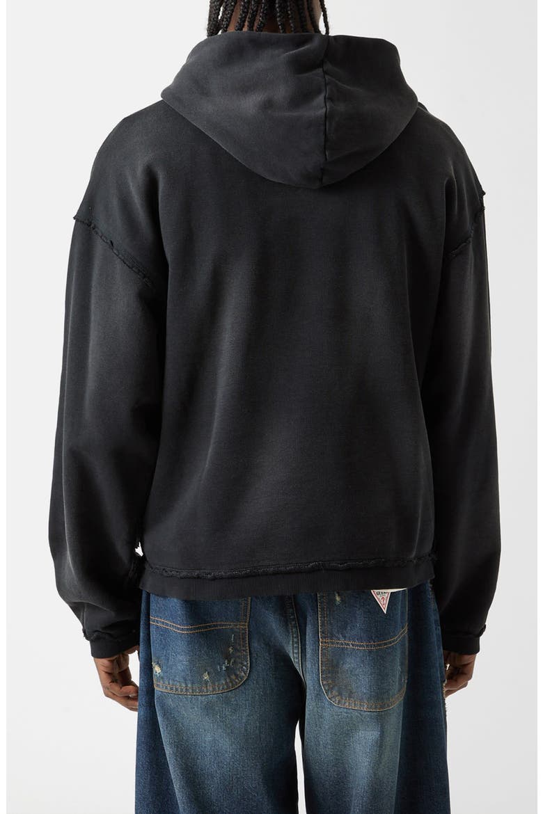 Logo Frayed Boxy Cotton Hoodie, Alternate, color, BLACK