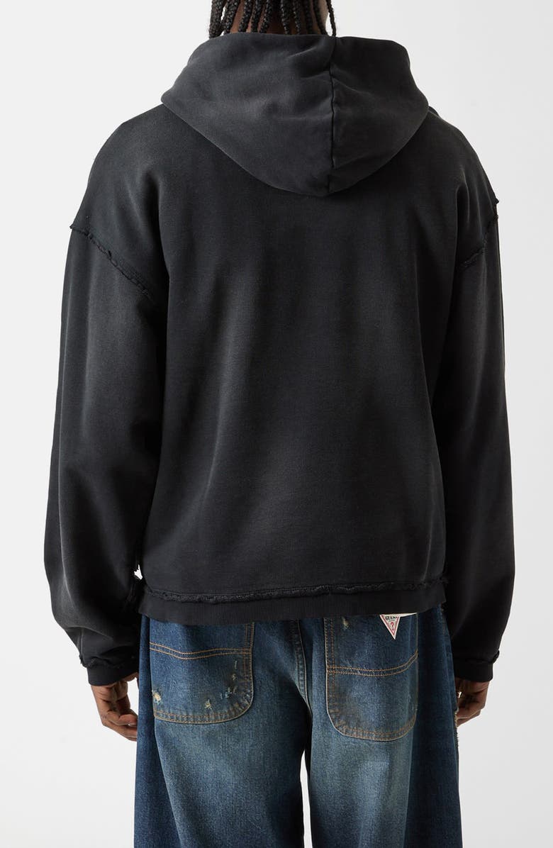GUESS ORIGINALS Logo Frayed Boxy Cotton Hoodie, Alternate, color, Black