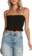 matty m. Smocked Linen Blend Crop Camisole
