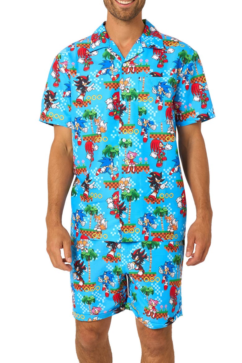 Sonic Green Hill Button Front Short Sleeve Shirt, Main, color, BLUE