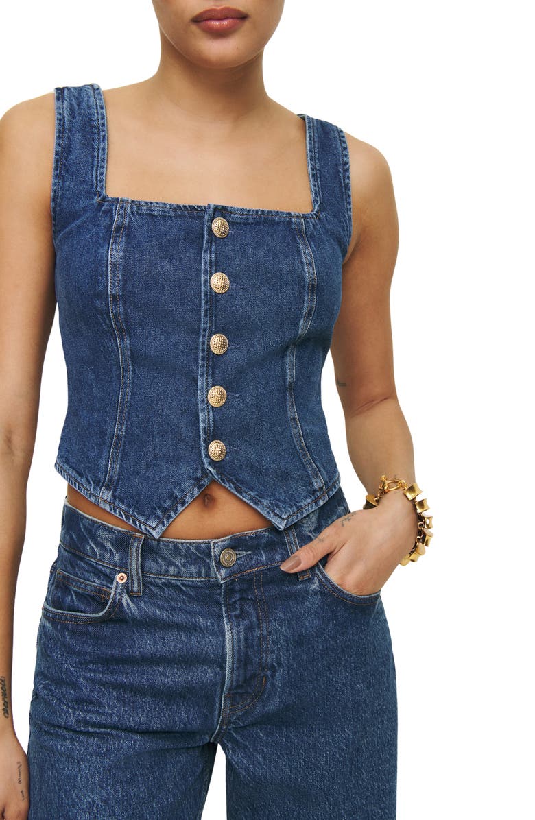 Reformation Bo Crop Denim Tank, Main, color, Keila