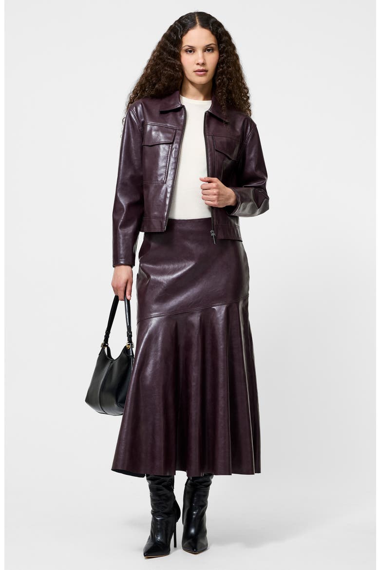 Kayleigh Pleated Faux Leather Midi Skirt, Alternate, color, BORDEAUX