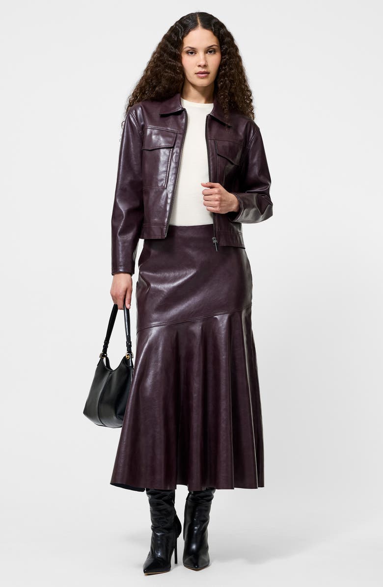 French Connection Kayleigh Pleated Faux Leather Midi Skirt, Alternate, color, Bordeaux