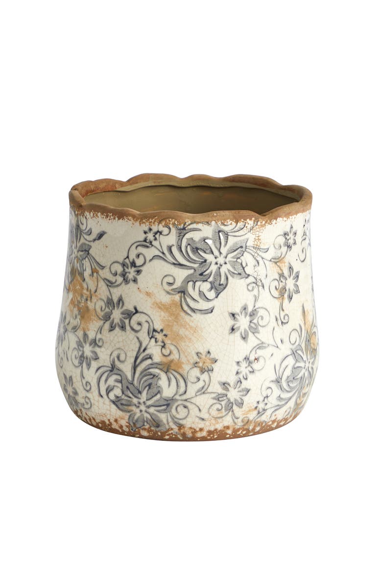 NEARLY NATURAL 7-in Tuscan Ceramic Gray Scroll Planter, Main, color, 