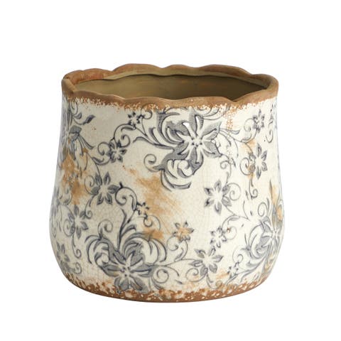 7-in Tuscan Ceramic Gray Scroll Planter