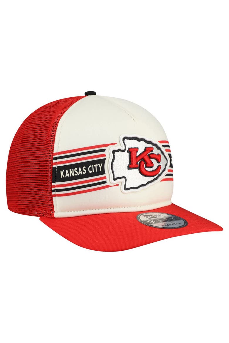 Men's New Era  Cream/Red Kansas City Chiefs Banner A-Frame 9FIFTY Snapback Hat, Alternate, color, Cream