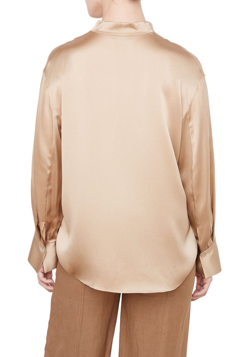 Split Neck Silk Blouse, Alternate, color, PALE WHEAT