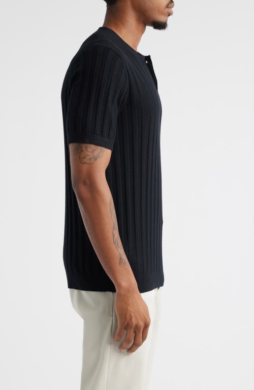 Open Edit Short Sleeve Henley Sweater In Black