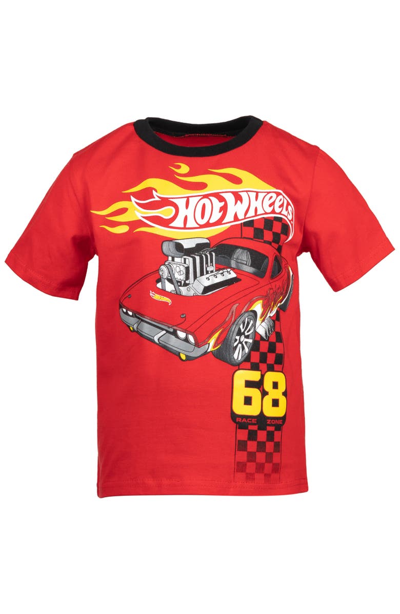 Hot Wheels Silver Foil 2-Piece Short Sleeve Graphic Tee and Shorts Outfit, Alternate, color, Hot Wheels Red
