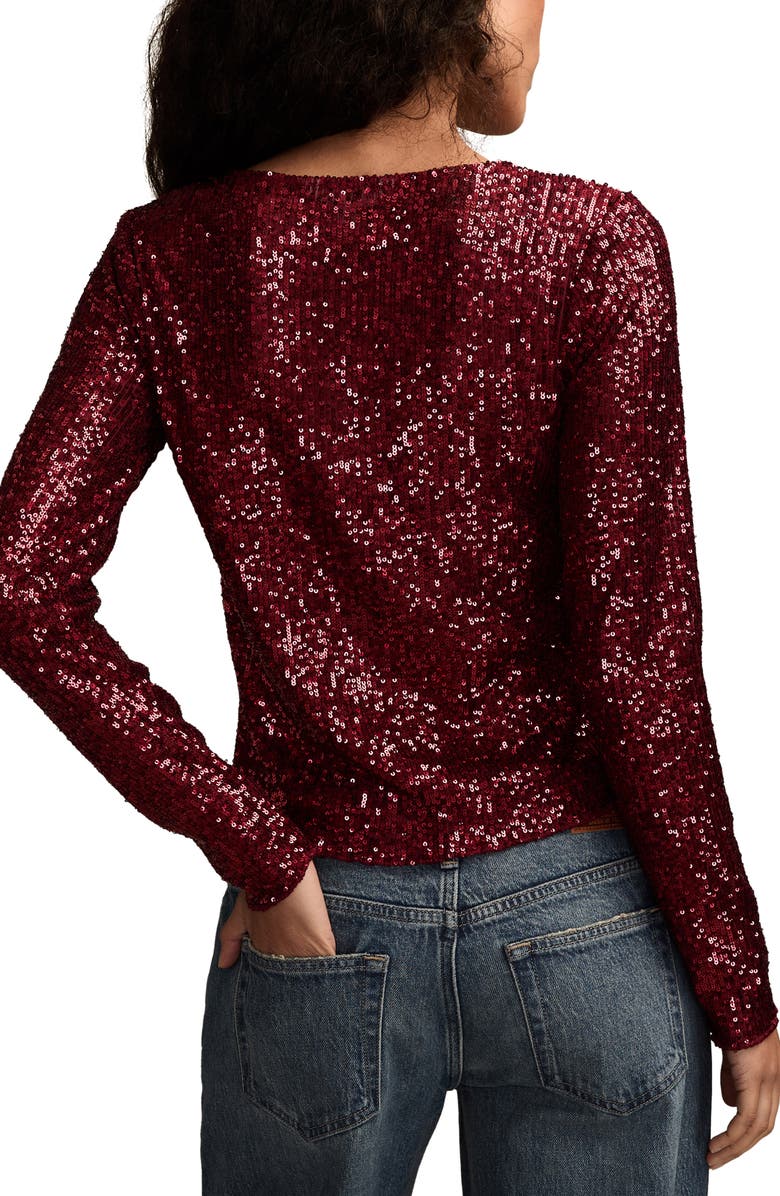 Lucky Brand Sequin Long Sleeve Top, Alternate, color, Red Wine