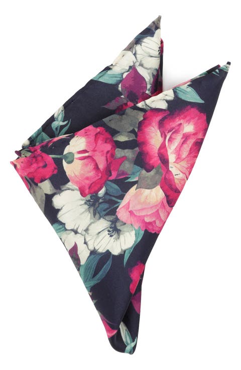 Painted Floral Silk Pocket Square