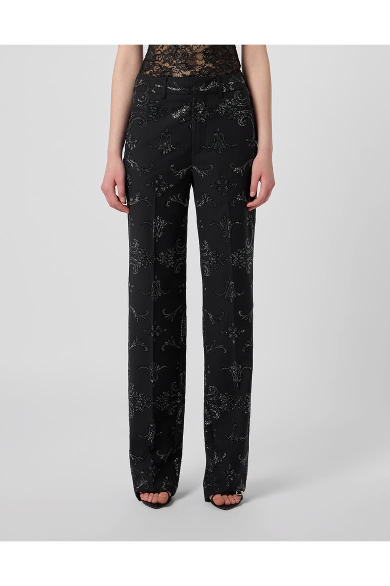 Lady Straight Trousers Baroque Strass Women, Main, color, black