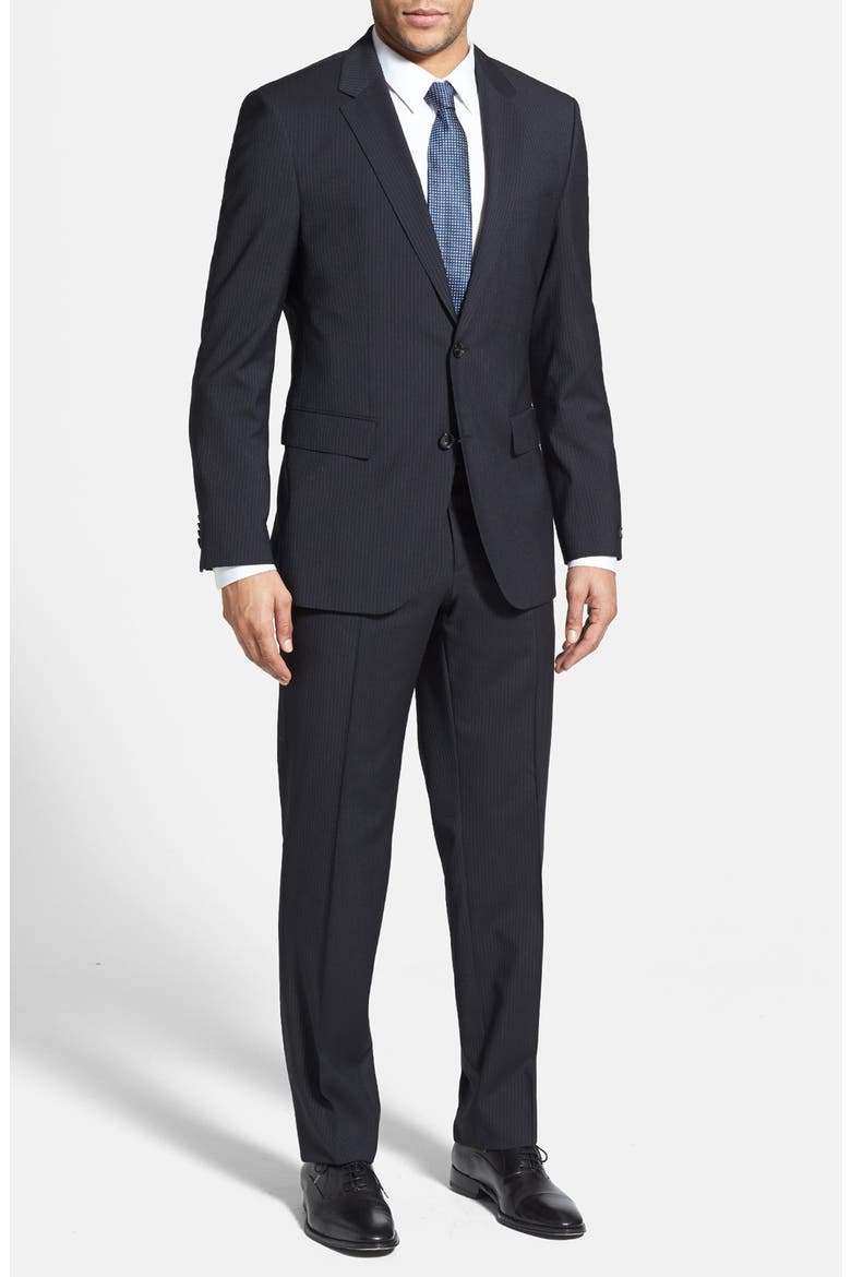 BOSS 'James/Sharp' Trim Fit Stripe Suit, Main, color, NAVY