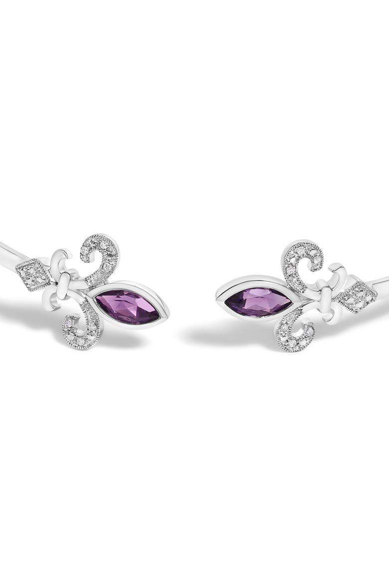 Silver 8X4MM Marquise Purple Amethyst and Diamond Bangle, Alternate, color, White