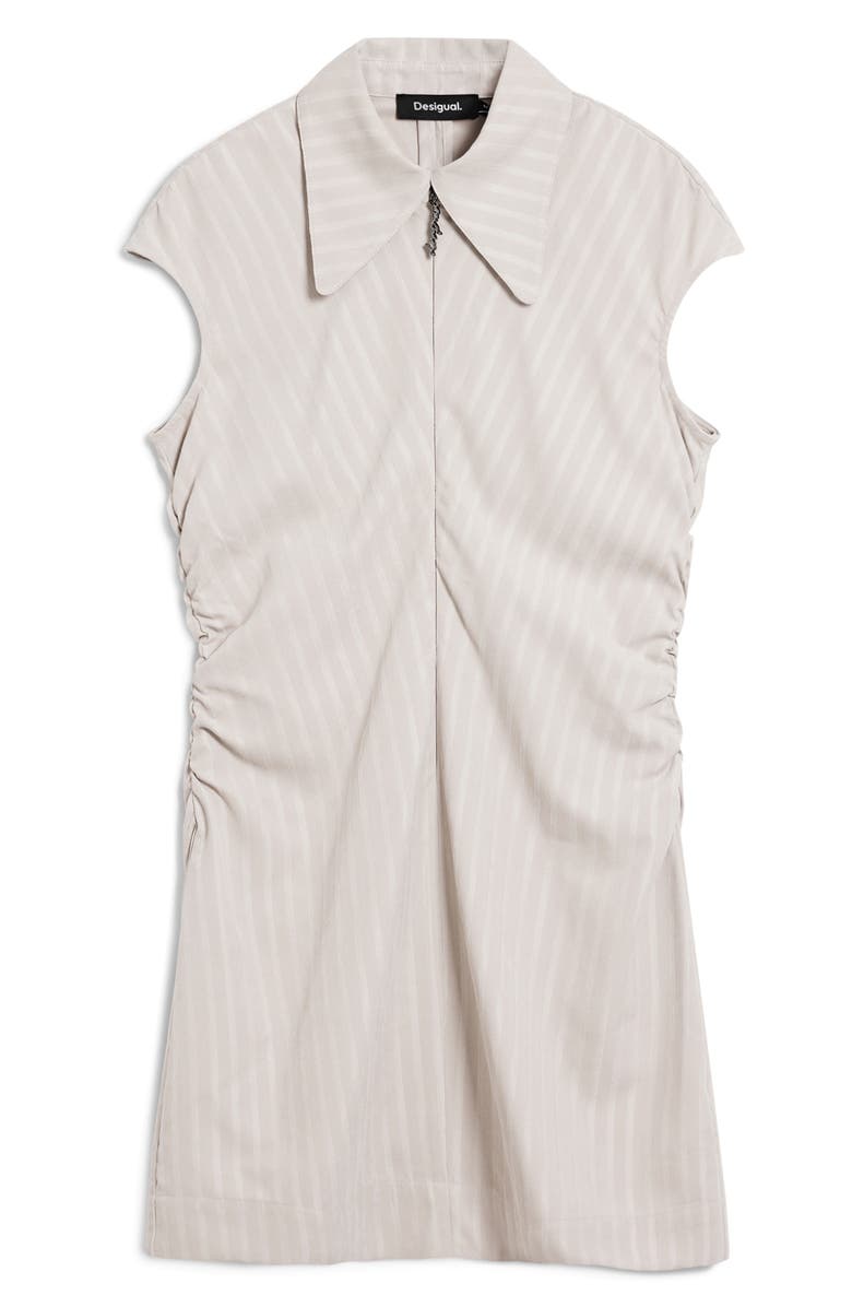 Desigual Cap Sleeve Ruched Mini Shirtdress, Alternate, color, Beige