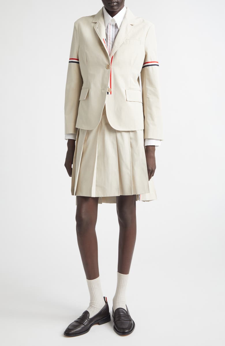 Thom Browne Pleated Drop Hem Cotton Twill Skirt, Alternate, color, Beige