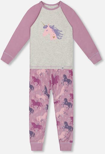 Organic Cotton Two Piece Pajama Set Mauve Printed Unicorns Organic Cotton Two Piece Pajama Set Mauve Printed Unicorns