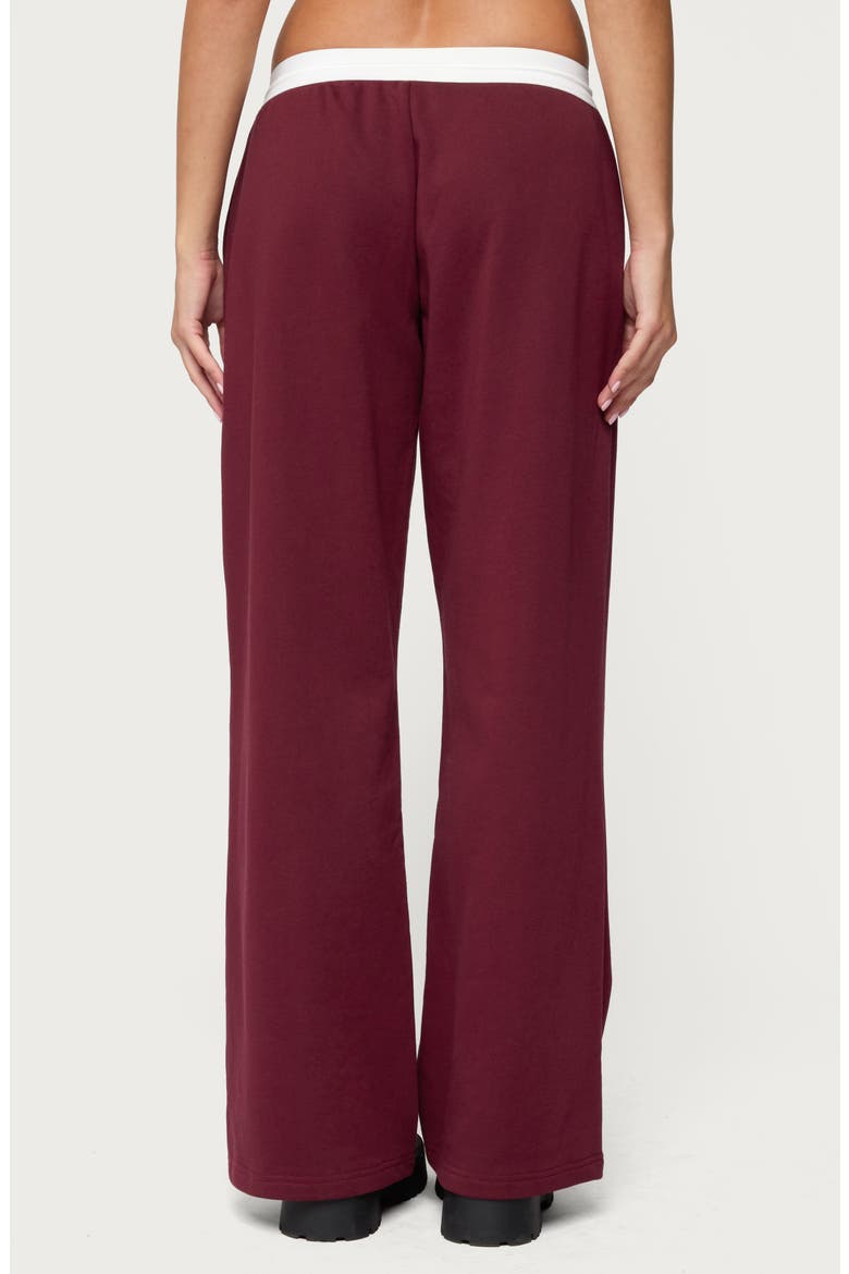 Brookie Contrast Waist Logo Wide Leg Sweatpants, Alternate, color, BURGUNDY