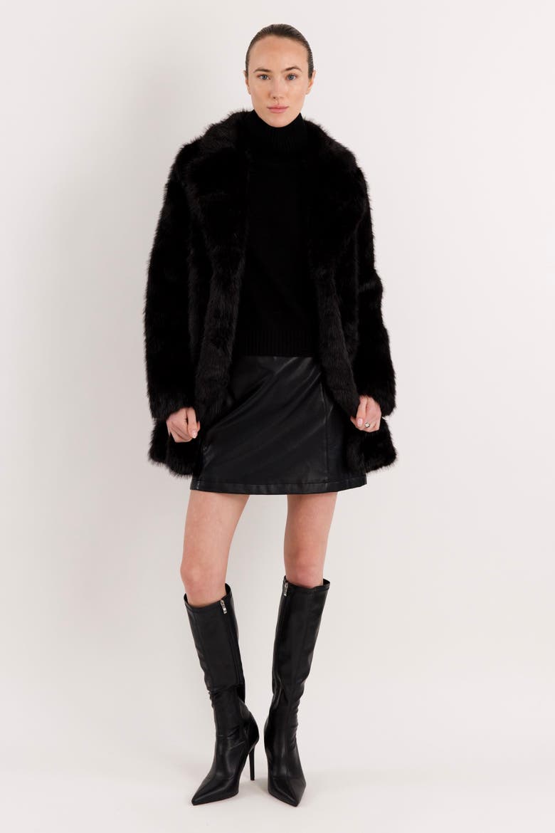 Mid-Length Faux Fur Coat, Alternate, color, Black