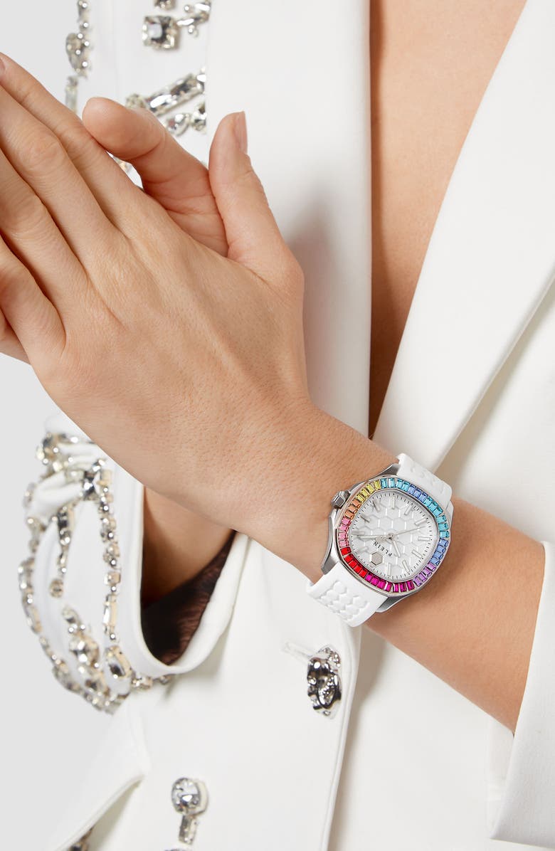 PHILIPP PLEIN Spectre Silicone Strap Watch, 38mm x 45mm, Alternate, color, Ip Stainless Steel