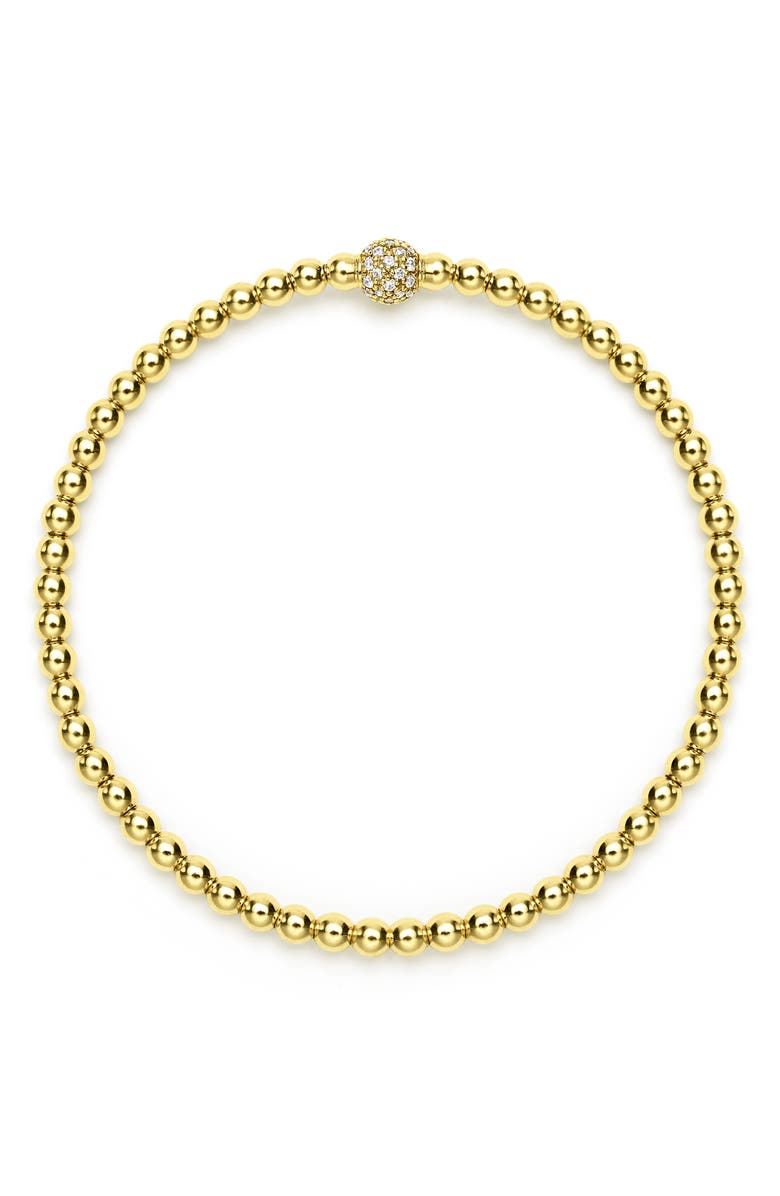LAGOS Pavé Diamond Ball Caviar Stretch Bracelet, Alternate, color, Gold