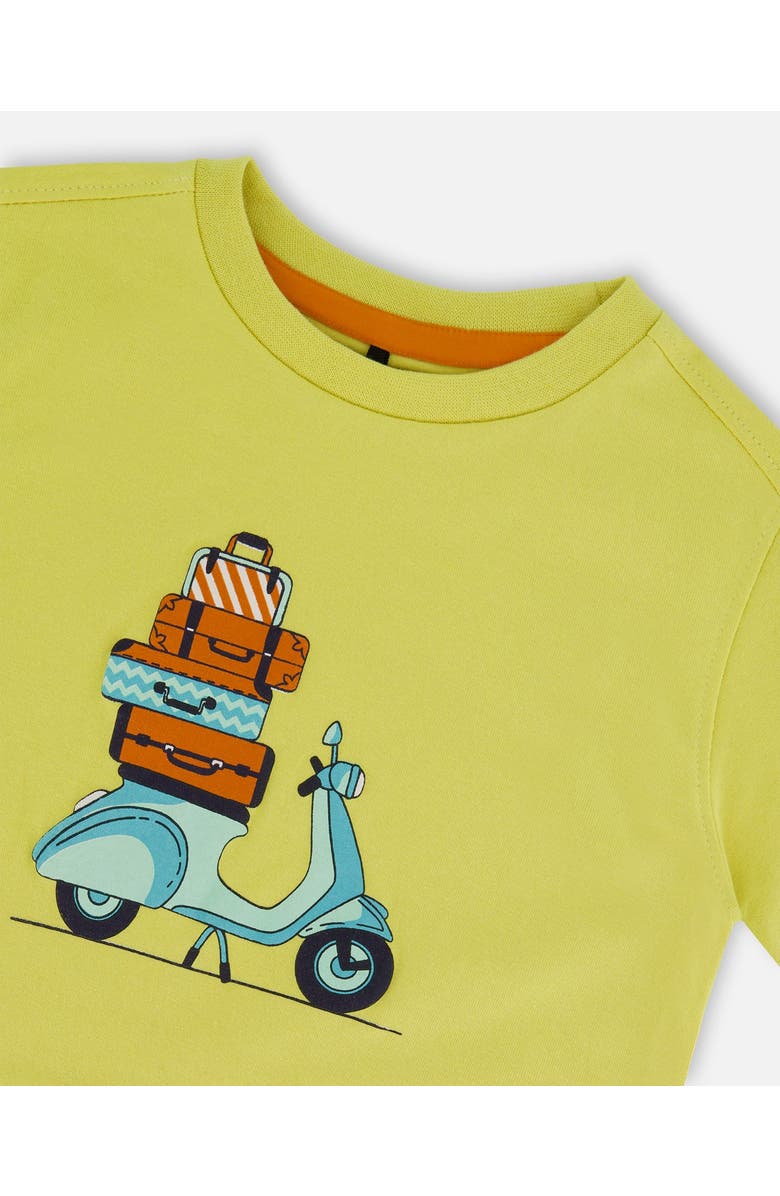 Deux par Deux Baby Boy's Organic Cotton Tee Lime Green And Blue Vespa, Alternate, color, 