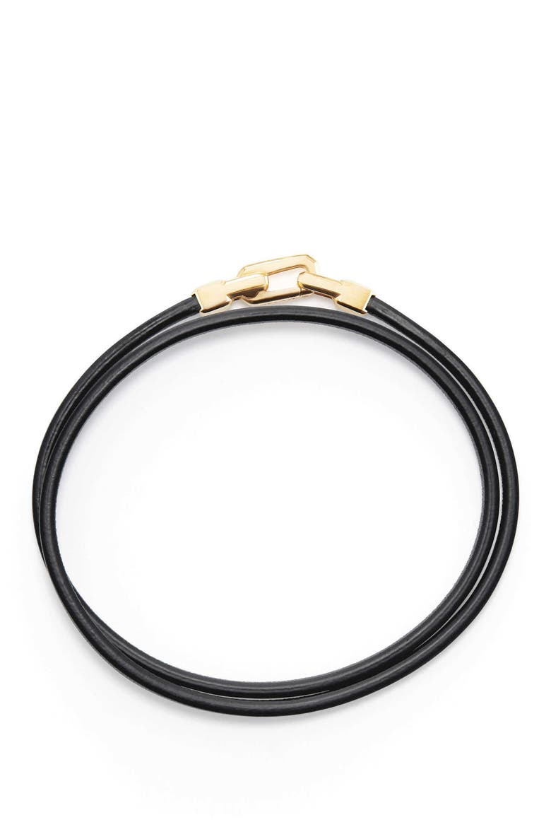 Streamline Double Wrap Leather Bracelet with 18K Gold, Alternate, color, GOLD