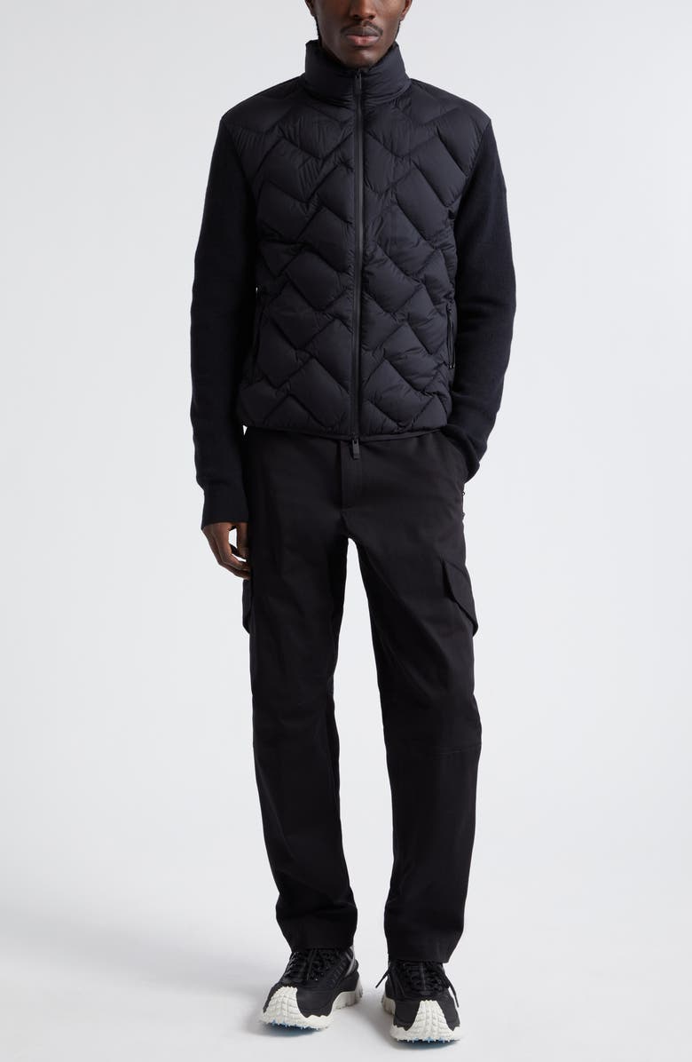 Moncler Quilted Mixed Media Virgin Wool Blend Down Jacket, Alternate, color,