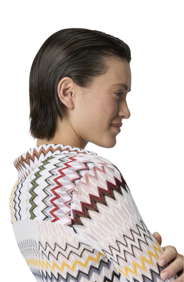 Missoni Zigzag Cotton And Viscose Blouse With V-neckline, Alternate, color, Green& Brown