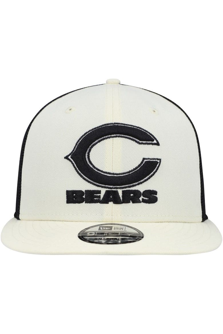 Men's New Era Cream/Black Chicago Bears Chrome Collection 9FIFTY Trucker Snapback Hat, Alternate, color, Cream