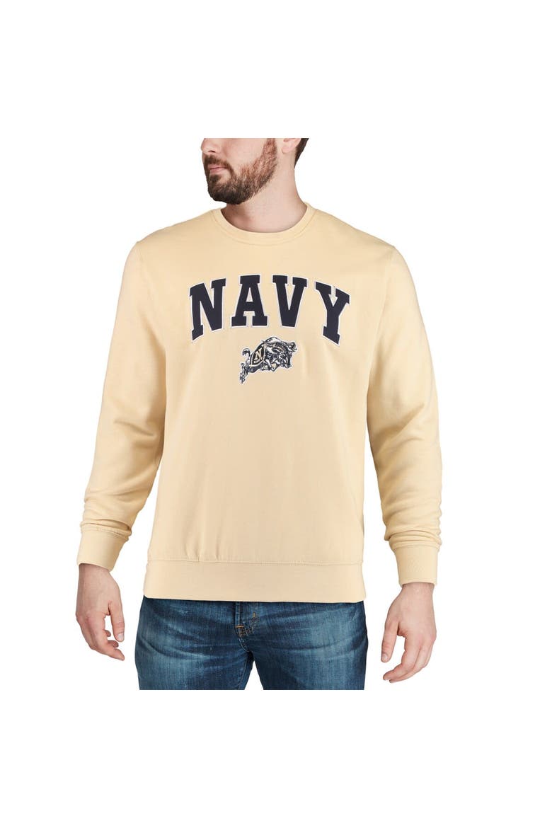 Men's Colosseum Gold Navy Midshipmen Arch & Logo Crew Neck Sweatshirt, Alternate, color, Vegas Gold