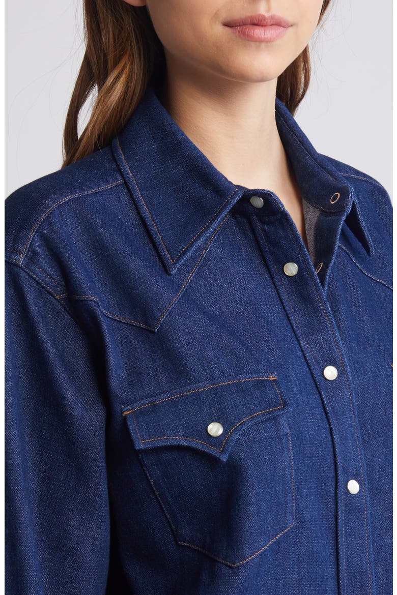 Oversize Western Organic Cotton Blend Denim Snap-Up Shirt, Alternate, color, BLUE DARK AMERICANO WASH