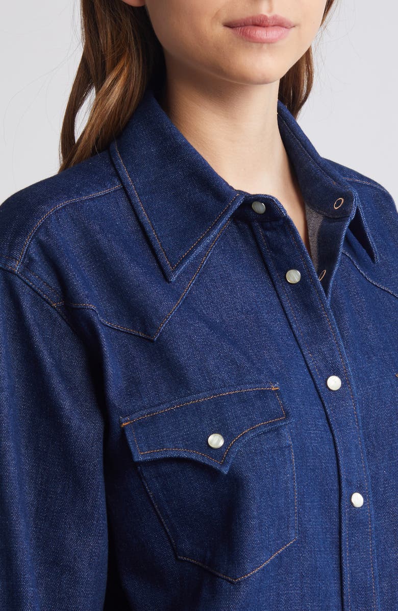 COS Oversize Western Organic Cotton Blend Denim Snap-Up Shirt, Alternate, color, 