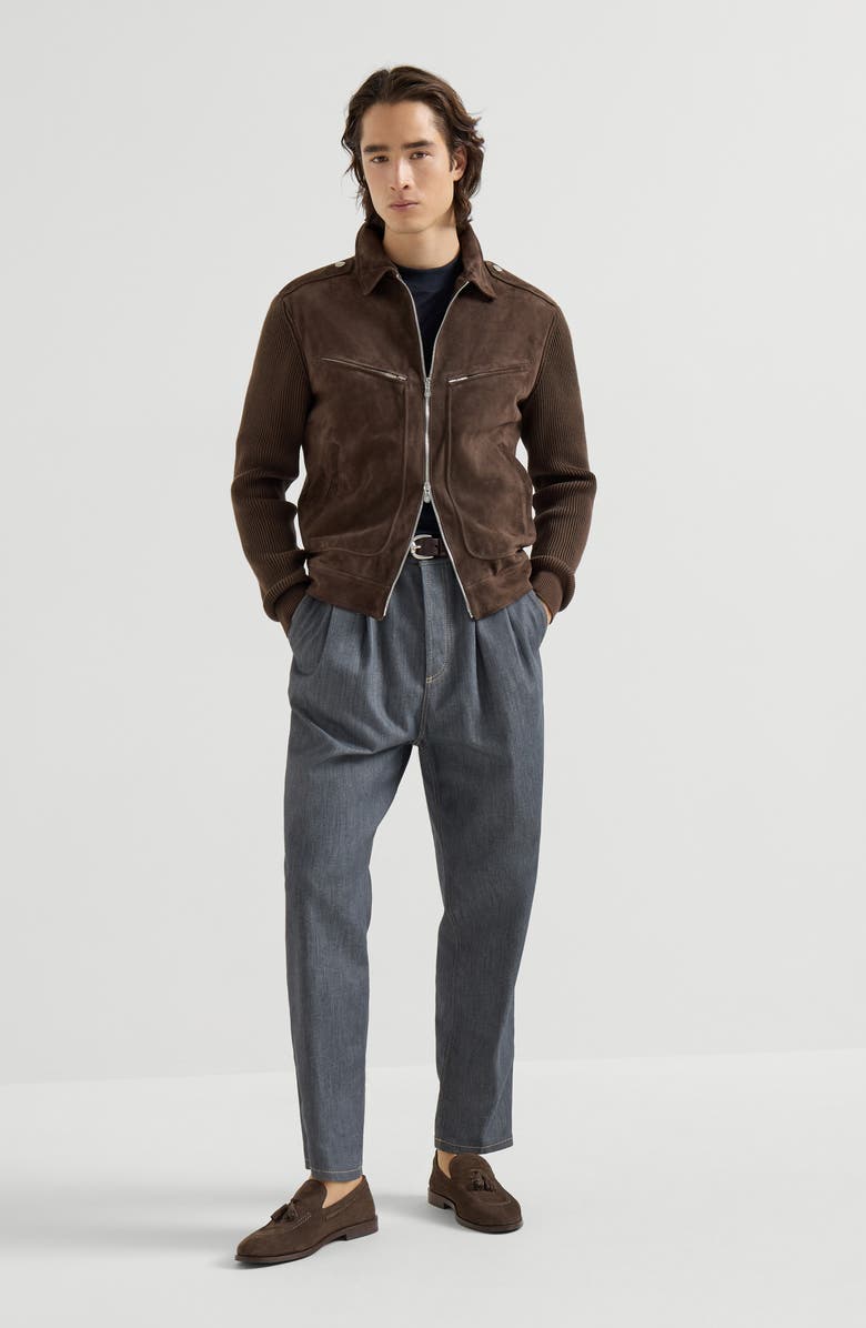 Brunello Cucinelli Suede and knit outerwear jacket, Alternate, color, Espresso